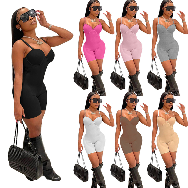 Women's Sexy High Waist Slim-fit Wrap Buttock One-piece Shorts Jumpsuit