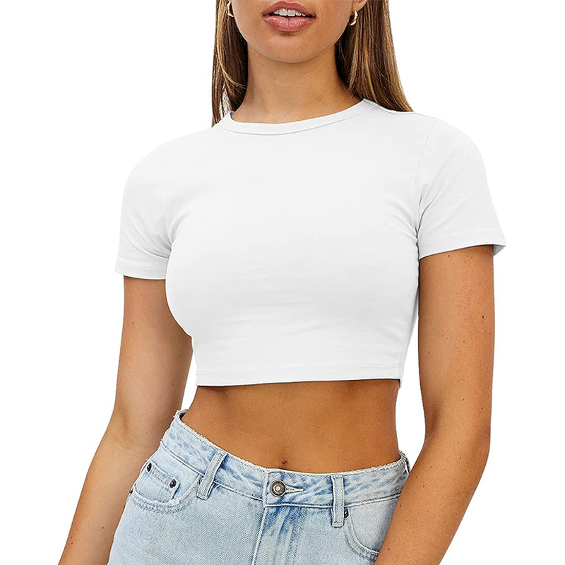 Summer Short Sleeve Y2K Top For Women Solid Slim Fitted Tee Shirt