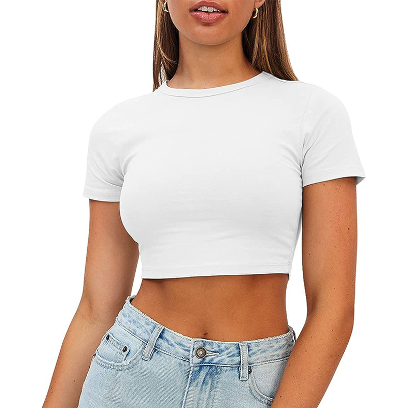 Summer Short Sleeve Y2K Top For Women Solid Slim Fitted Tee Shirt