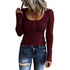 Women\'s Long Sleeve Shirts Casual Fall Henley Top Button Down Blouses Basic Ribbed Knit T Shirts