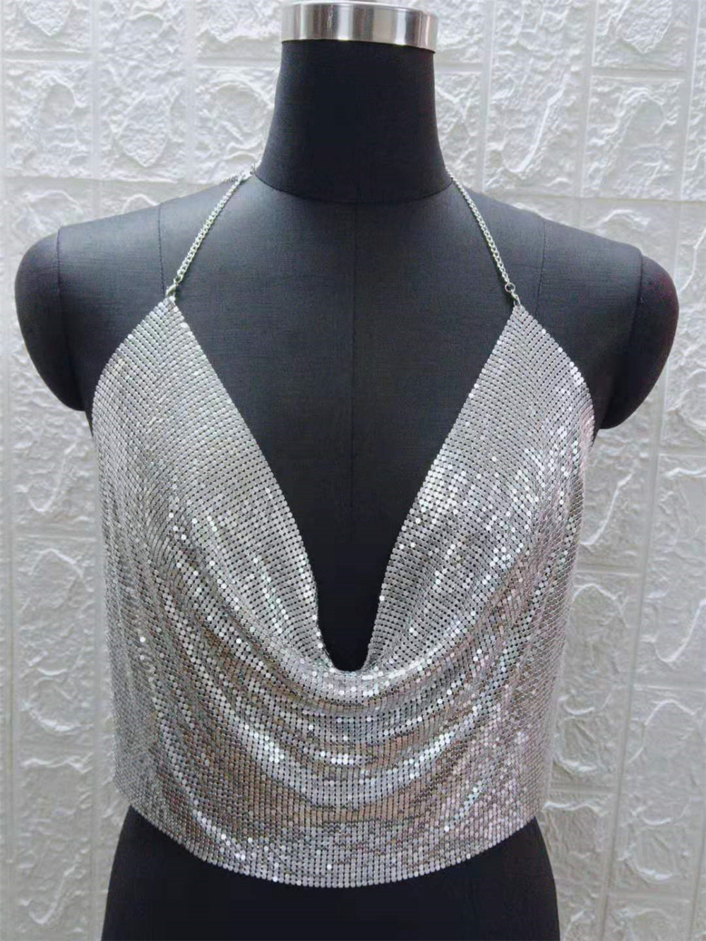 New Sequins Suspenders Parties Music Festival Metal Vest Top for Ladies