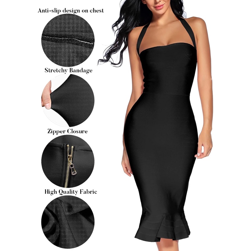 Women\'s V Neck Halter Fishtail Bandage Bodycon Dress Party