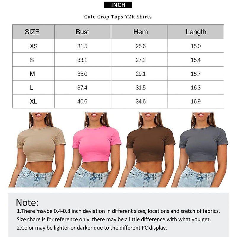 Summer Short Sleeve Y2K Top For Women Solid Slim Fitted Tee Shirt