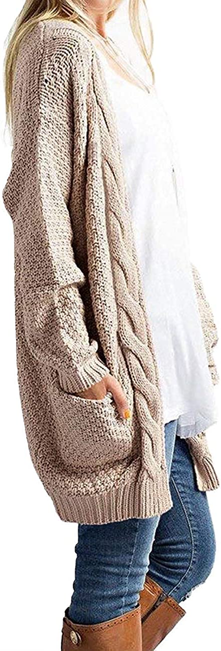 Women's Loose Open Front Long Sleeve Chunky Knit Cable Cardigans Sweater with Pockets