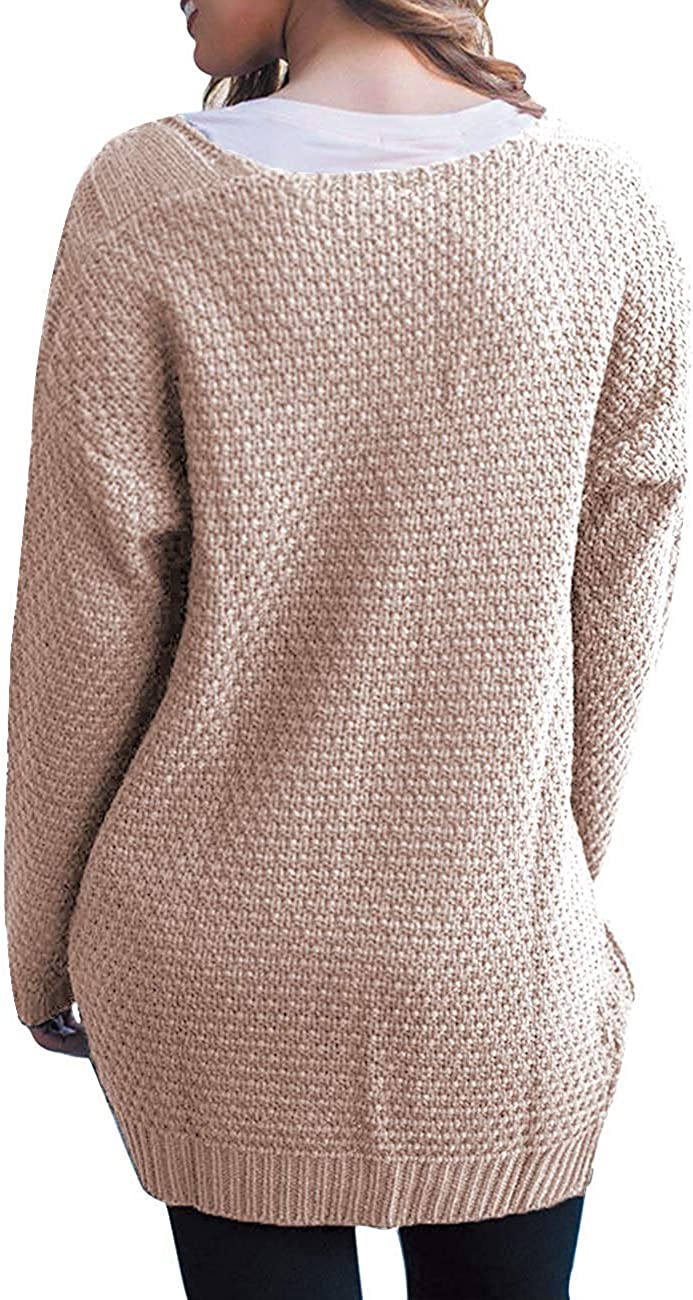 Women's Loose Open Front Long Sleeve Chunky Knit Cable Cardigans Sweater with Pockets