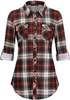 Women\'s Roll Up Long Sleeve Collared Button Down Plaid Shirt