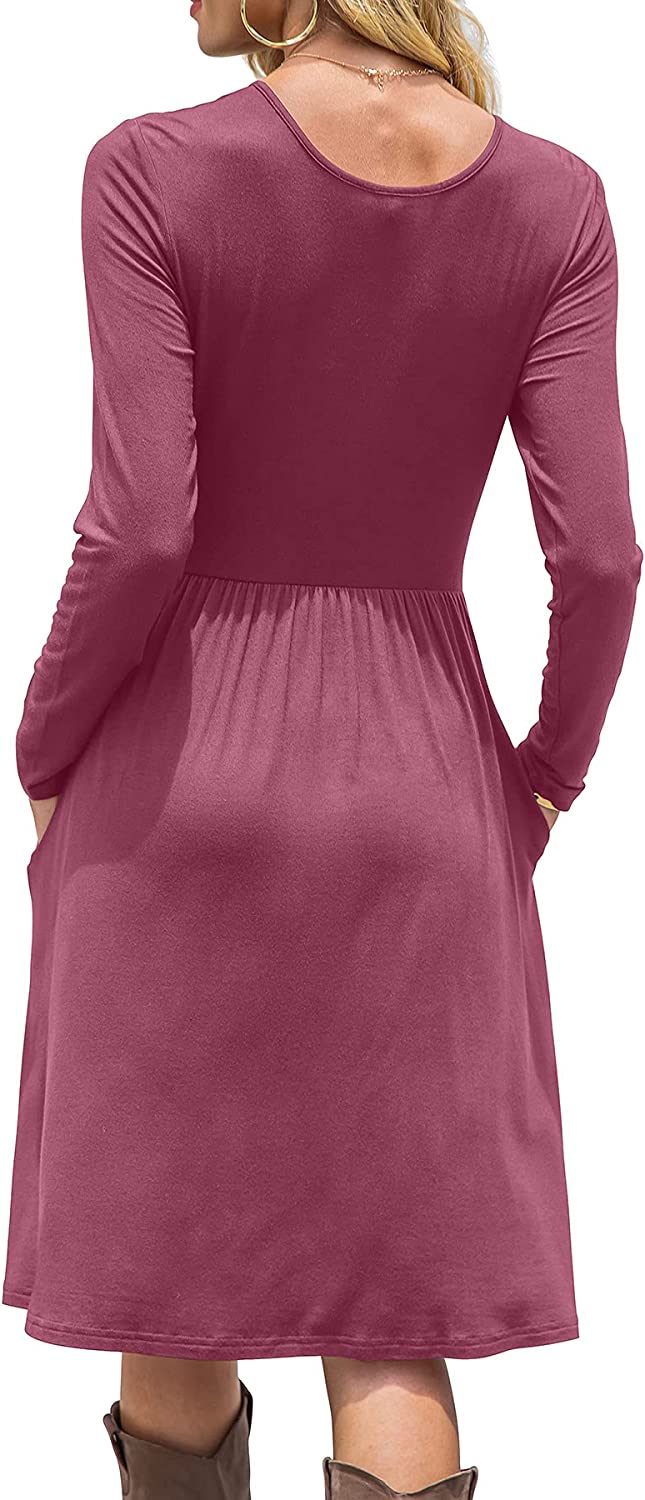 Women Casual Long Sleeve Dresses Empire Waist Loose Dress with Pockets