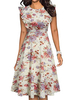 Women's Vintage Ruffle Floral Flared A Line Swing Casual Cocktail Party Dresses