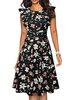 Women's Vintage Ruffle Floral Flared A Line Swing Casual Cocktail Party Dresses