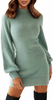 Women's Mock Neck Ribbed Long Sleeve Bodycon Pullover Cute Mini Sweater Dress