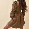 Womens Square Neck Dress Long Puff Sleeve A-Line Casual Short Mini Dress