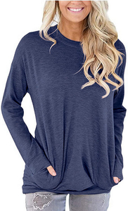 Pocket Shirts for Women Casual Loose Fit Tunic Top Comfy Cute Sweatshirts Long Sleeve S-3XL